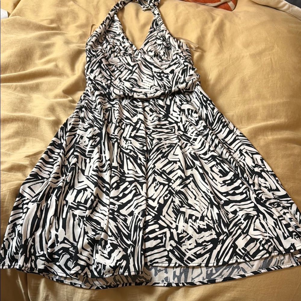 BCBGMaxAzria Black and White Pleated Halter Sundress